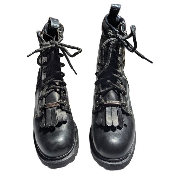 Harley Davidson Women's Black Leather 82041 Exposed Zip Kiltie Logger Boots 6.5 - Picture 2 of 6